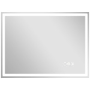 Homcom Specchio da bagno con illuminazione LED, pad antiappannamento, 3 colori regolabili, orologio, 600 x 800 mm, color argento   Aosom Italy