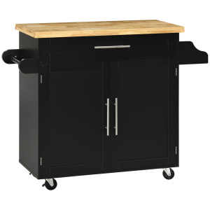 Homcom Carrello da cucina Carrello di servizio Isola cucina, 1 portaspezie, 1 portasalviette, 109 cm x 40 cm x 89 cm, Nero   Aosom Italy