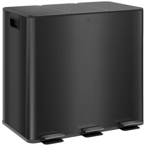 Homcom Bidone con 3 x 15L scomparti, coperchio deodorante, resistente alle impronte, Soft-Close, estraibile, nero   Aosom Italy