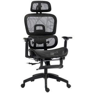 Homcom Sedia da ufficio, sedia da scrivania ergonomica con rivestimento in rete, regolabile, su ruote, con braccioli, poggiatesta, Nero   Aosom Italy