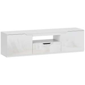 Homcom Lowboard TV, finitura lucida, per TV fino a 165,1 cm, 3 scomparti, cassetto, 160 x 38 x 43 cm, Bianco   Aosom Italy