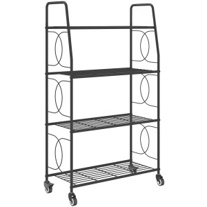 Outsunny Scaffale per fiori in metallo 4 livelli con ruote Interno ed Esterno, supporto per piante 67 x 29 x 114 cm Nero   Aosom Italy