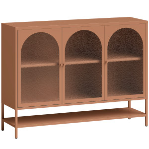 Homcom Buffet soggiorno, mobile contenitore con 3 ante vetrate ad arco e ripiano aperto, 140 x 40 x 105 cm, verde chiaro   Aosom Italy