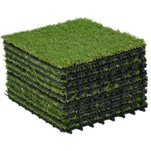 Outsunny Piastrelle da Giardino con Erba Sintetica 30x30cm 10 Pezzi, Prato Artificiale Realistico, Verde Aosom