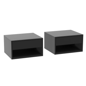 Homcom Set da 2 comodini sospesi, con cassetto e scomparto aperto, 37 x 32 x 21 cm, Nero   Aosom Italy
