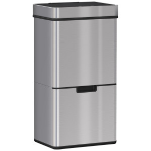 Homcom Pattumiera Automatica 72L con Sensore Infrarossi, 3 Scomparti e Coperchio Rimovibile, Acciaio e ABS, 42x30x81cm Aosom