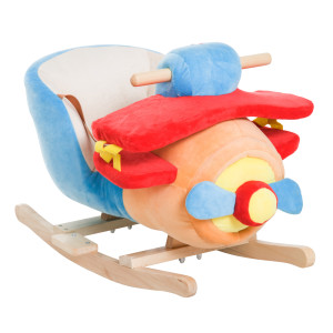 Homcom Dondolo a Forma di Aeroplano per Bambini di Età Superiore a 18 Mesi con Musica Incorporata in Legno Alamo, Max:60kg 60x33x45cm Aosom