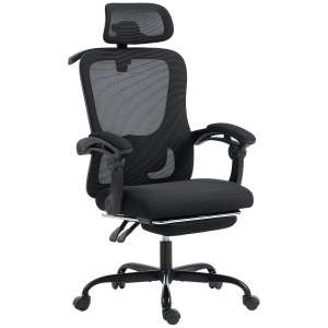 Homcom Sedia da ufficio ergonomica, poltrona da ufficio in rete con poggiatesta regolabile, supporto lombare, 64x64x124cm, nero   Aosom Italy