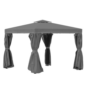 Outsunny Gazebo da giardino esterno 3 x 3 m, tenda con doppio tetto, tende e zanzariera, struttura in alluminio, grigio scuro   Aosom Italy