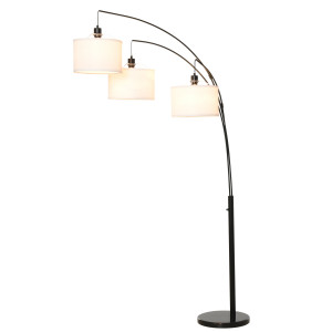 Homcom Lampada da Terra con 3 Luci e Braccia Flessibili, Base in Marmo e Palo in Metallo, 103x34.5x205cm, Nero e Bianco