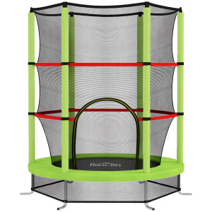 Homcom Tappeto Elastico per Bambini 3-6 Anni con Rete di Protezione, 6 Colonne e 3 Ingressi, Ø140x190 cm, Verde e Nero