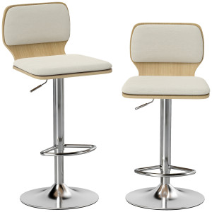 Homcom Set di 2 Sgabelli Alti da Cucina Girevoli a 360° Regolabili in Altezza 81-102 cm Rivestiti in Lino Beige   Aosom Italy