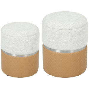 Homcom Set da 2 Pouf Contenitore Rivestiti in Ciniglia e PU Seduta Imbottita per Corridoio Camera Marrone e Crema   Aosom Italy