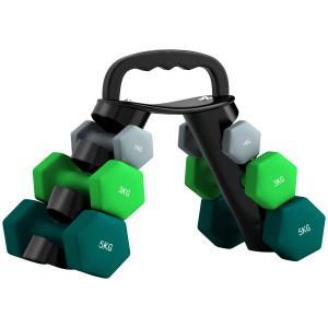 Sportnow Set Manubri con Supporto, 3 Coppie di Pesi da 2 x 1 kg, 2 x 3 kg, 2 x 5 kg, Multicolore   Aosom Italy