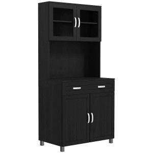 Homcom Buffet alto per cucina, armadio da cucina con 4 ante, cassetto, piano di lavoro, ripiani regolabili, 80x48x170cm, nero   Aosom Italy