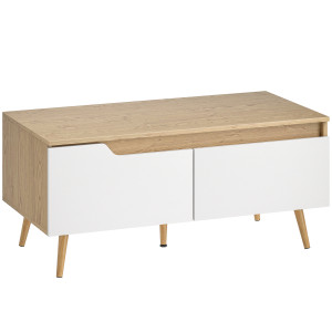 Homcom Tavolino da Salotto con 2 Cassetti Tavolino Basso per Soggiorno con Gambe in Legno di Pino 100x50x46cm Rovere   Aosom Italy