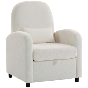 Homcom Poltrona Moderna con Spazio Contenitore a Scomparsa e Cuscino, Rivestimento in Pile Teddy, 76x77x95 cm, Crema   Aosom Italy