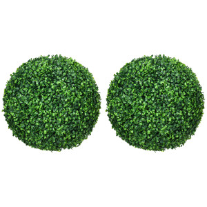 Homcom Set di 2 Piante Finte Sfera di Bosso Ø40cm, Decorazione per Interno ed Esterno, Verde Aosom