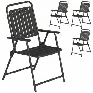 Outsunny Set di 4 Sedie da Giardino Pieghevoli per Esterno con Braccioli, Schienale e Seduta, Struttura Metallica, 55x63x93 cm, Nero   Aosom Italy
