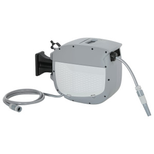 Outsunny Avvolgitubo Retrattile 20+1,9 m con Ugello a 2 Modalità Blocco Automatico e Ritrazione Controllata Supporto Grigio   Aosom Italy