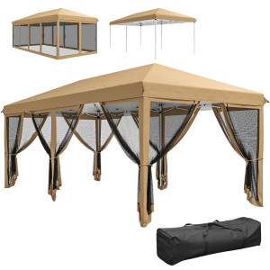 Outsunny Gazebo da Giardino 6x3m Pieghevole con Zanzariera, Altezza Regolabile e Borsa di Trasporto, 585x295x270 cm, Beige   Aosom Italy