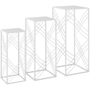Outsunny Set da 3 portavaso, altezza 50/60/70 cm, portafiori impilabile in metallo, Bianco   Aosom Italy