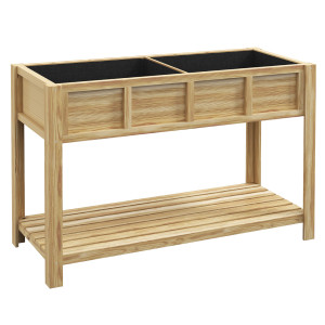 Outsunny Fioriera Rialzata in Legno con Ripiano Inferiore, Divisorio, Fori di Drenaggio, 115x46x75 cm, Color Legno   Aosom Italy