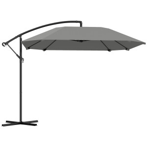 Outsunny Ombrellone a braccio 3 m, ombrellone da giardino esterno inclinabile, base, manovella, telo in poliestere 180 g/m², Grigio scuro   Aosom