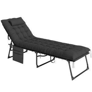 Outsunny Lettino Prendisole Pieghevole con Cuscino, Poggiatesta e Tasca Laterale, 58x189x32.5 cm, Nero   Aosom Italy