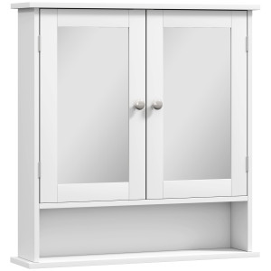 Kleankin Armadietto Bagno da Parete con 2 Ante a Specchio e Ripiano Aperto, 56x13x58 cm, Bianco   Aosom Italy