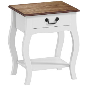 Homcom Comodino con Cassetto e Ripiano Aperto in Stile Francese in Legno, 45x35x55 cm, Bianco e Rovere   Aosom Italy