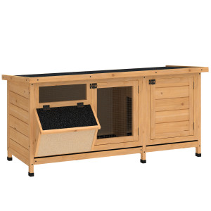 Pawhut Conigliera in Legno da Esterno con Tetto in Asfalto, Casetta, Vassoi e Mangiatoia, 112x50x54 cm, Giallo   Aosom Italy