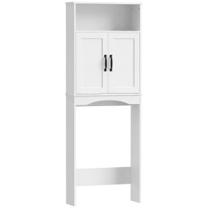 Homcom Armadio sopra il WC Mobile da bagno con 2 ante a chiusura silenziosa Ripiano aperto 64x21x173,5 cm Bianco   Aosom Italy