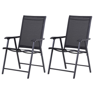 Outsunny Set 2 Sedie da Giardino Pieghevoli con Braccioli, in Metallo e Texteline, 58x64x94cm, Nero   Aosom Italy