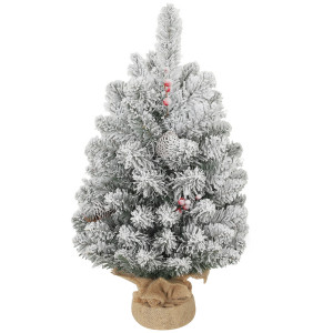 Homcom Albero di Natale Piccolo Alto 60 cm con 72 Rami Innevati, Pigne e Bacche Rosse, Verde   Aosom Italy