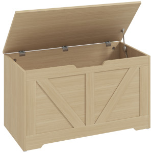 Homcom Baule contenitore con coperchio e cerniere sicurezza, 80x40x45 cm, Legno naturale   Aosom Italy