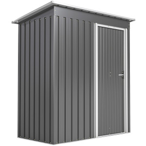 Outsunny Capanno Attrezzi con Tetto Inclinato e Porta Scorrevole, in Acciaio e PP, 163x89x182 cm, Grigio Chiaro   Aosom Italy