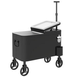 Outsunny Carrello Frigo 56L con Ruote Manico Regolabile Apribottiglie Raccoglitappi Scarico e Maniglia 75x35x120 cm Nero   Aosom Italy