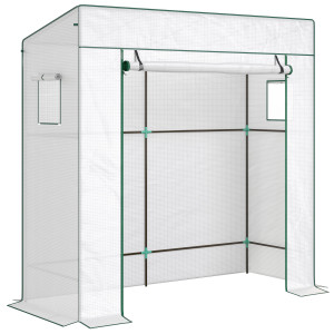 Outsunny Serra per Piante con 2 Finestre Laterali a Rete e Ingresso Avvolgibile, in PE e Acciaio, 196x77x197 cm, Bianco   Aosom Italy