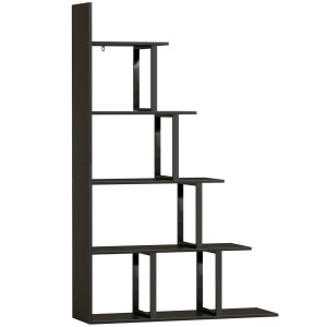 Homcom Libreria divisorio per ambiente stile industriale a gradini 5 ripiani 102 x 30 x 160 cm colore nero   Aosom Italy