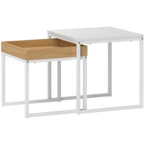 Homcom Set di Tavolini da Caffè Impilabili Moderni con Vassoio, 45x45x45 cm, Bianco e Rovere   Aosom Italy