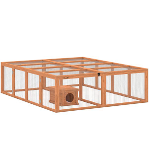 Pawhut Recinto per conigli in legno con 2 porte Casetta rifugio per 2-4 conigli nani 180,4 x 150 x 48 cm Arancione   Aosom Italy