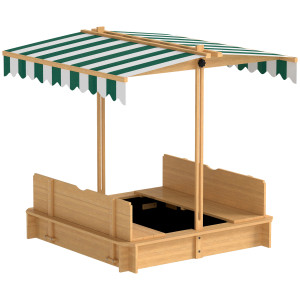 Outsunny Sabbiera 106x106 cm per bambini in legno con copertura regolabile in altezza panchine schienali Marrone chiaro   Aosom Italy