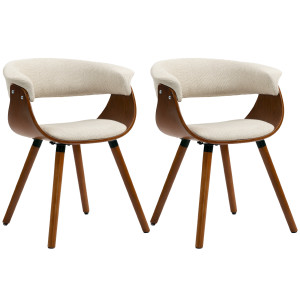 Homcom Set di 2 sedie da pranzo, sedie da cucina imbottite con schienale curvo e gambe in legno massello, beige   Aosom Italy