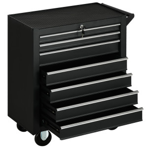Durhand HOMCOM Carrello da Officina Professionale con 7 Cassetti e Serratura Sicura con Chiavi, Ruote e Maniglia Ergonomica, 69x33x75cm Nero  Aosom