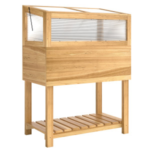Outsunny Orto rialzato con inserto per semina, coperchio ribaltabile e ripiano, 80x45x108,5 cm, Legno naturale   Aosom Italy