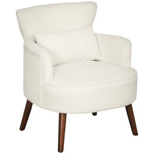 Homcom Poltrona Moderna Imbottita con Braccioli, Cuscino Lombare e Gambe in Legno di Gomma, Bianco Crema   Aosom Italy