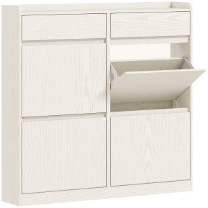 Homcom Scarpiera Slim in Legno con 4 Cassetti a Ribalta e 2 Cassetti Scorrevoli, 98x19.2x95.3 cm, Bianco   Aosom Italy