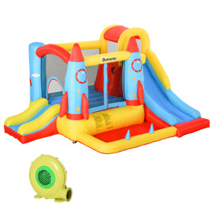 Outsunny Castello Gonfiabile con 2 Scivoli Trampolino e Piscina per Bambini +3 Anni con Pompa e Sacca da Trasporto per Interno Esterno 330x265x185 cm