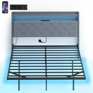 Homcom Telaio letto 140 x 190 cm con rete a doghe, letto matrimoniale sospeso con illuminazione RGB-LED e stazione di ricarica, grigio   Aosom Italy
